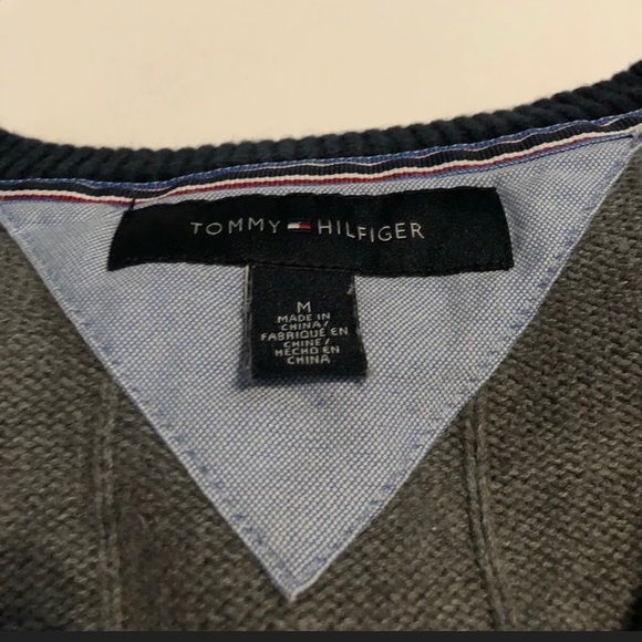 Tommy Hilfiger V Neck Sweater Pullover Grey Size M - Picture 3 of 8